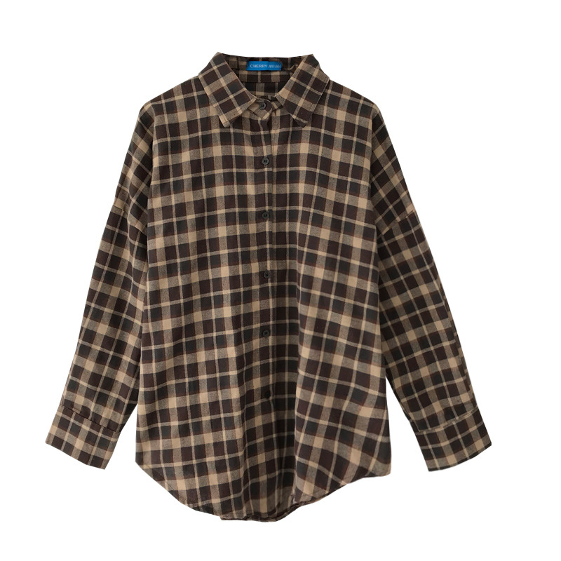 Title 1, Western Style Plaid Shirt Female Retro Hong Kon...