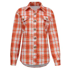 Women's Plaid Long Sleeve Lapel Shirt Coat - Orange - View 1