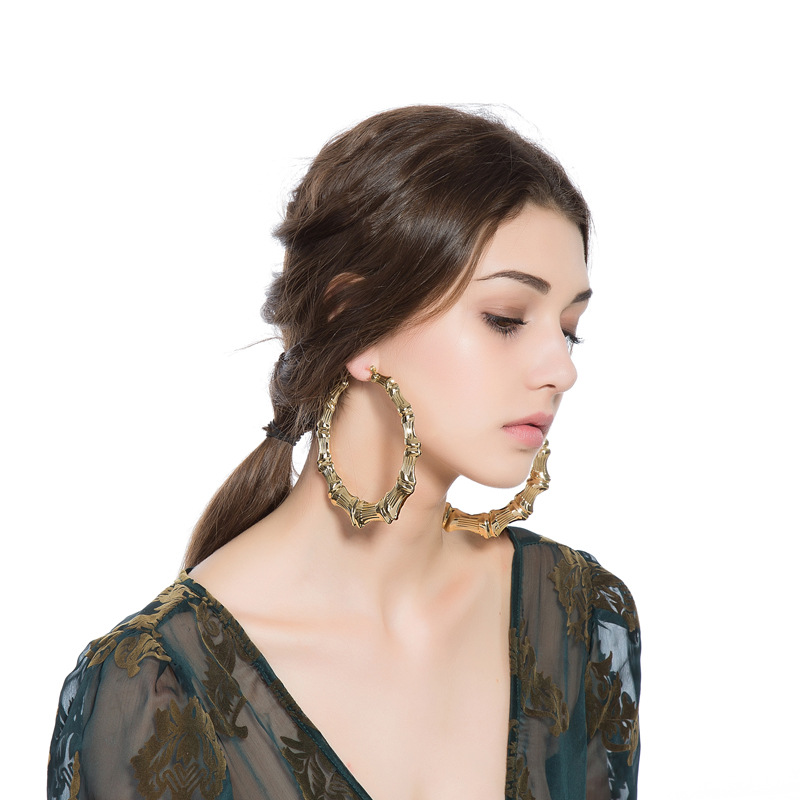 Exaggerated Iron Large Circle 100mm Bamboo Earrings