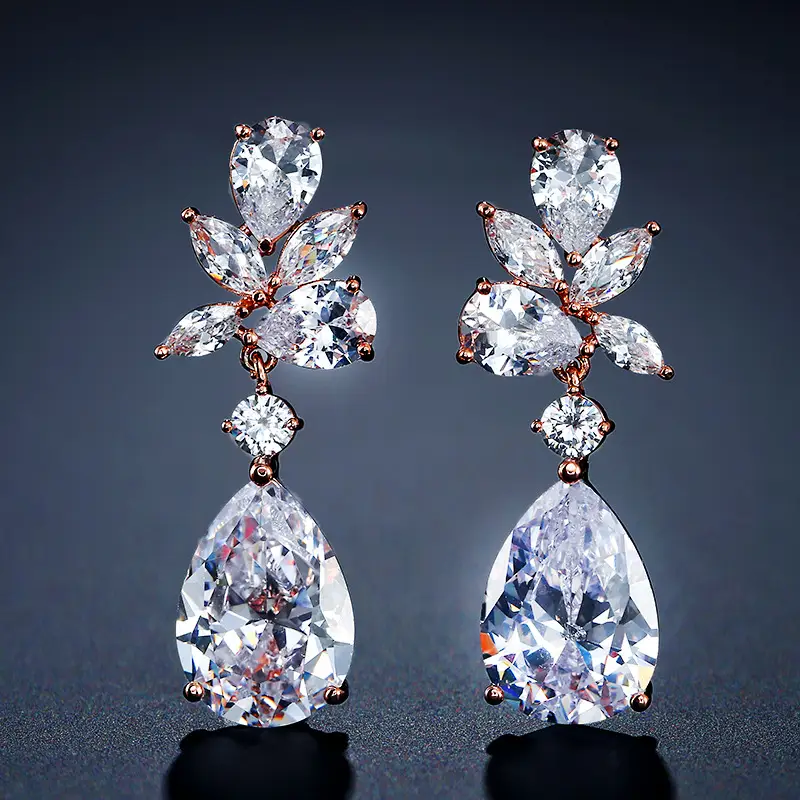 Exquisite Creative Water Drop Petal Earrings Women's Micro Setting