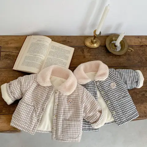 Baby Winter Coat Men's and Women's Korean-style Plaid Bear