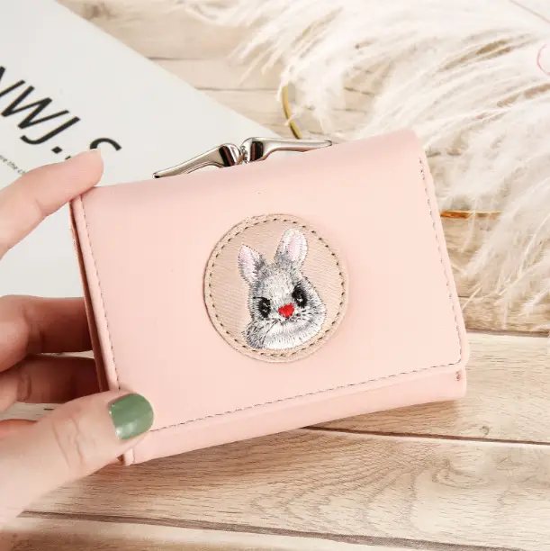 Short Women's Small Clip Bag Solid Color Cute Women's Coin Purse
