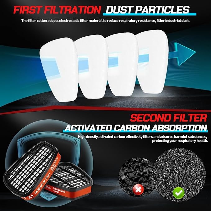 6001 Half-face Respirator, Gas Mask, Dust Mask, Painting Mask With Replaceable Filter — foto 8
