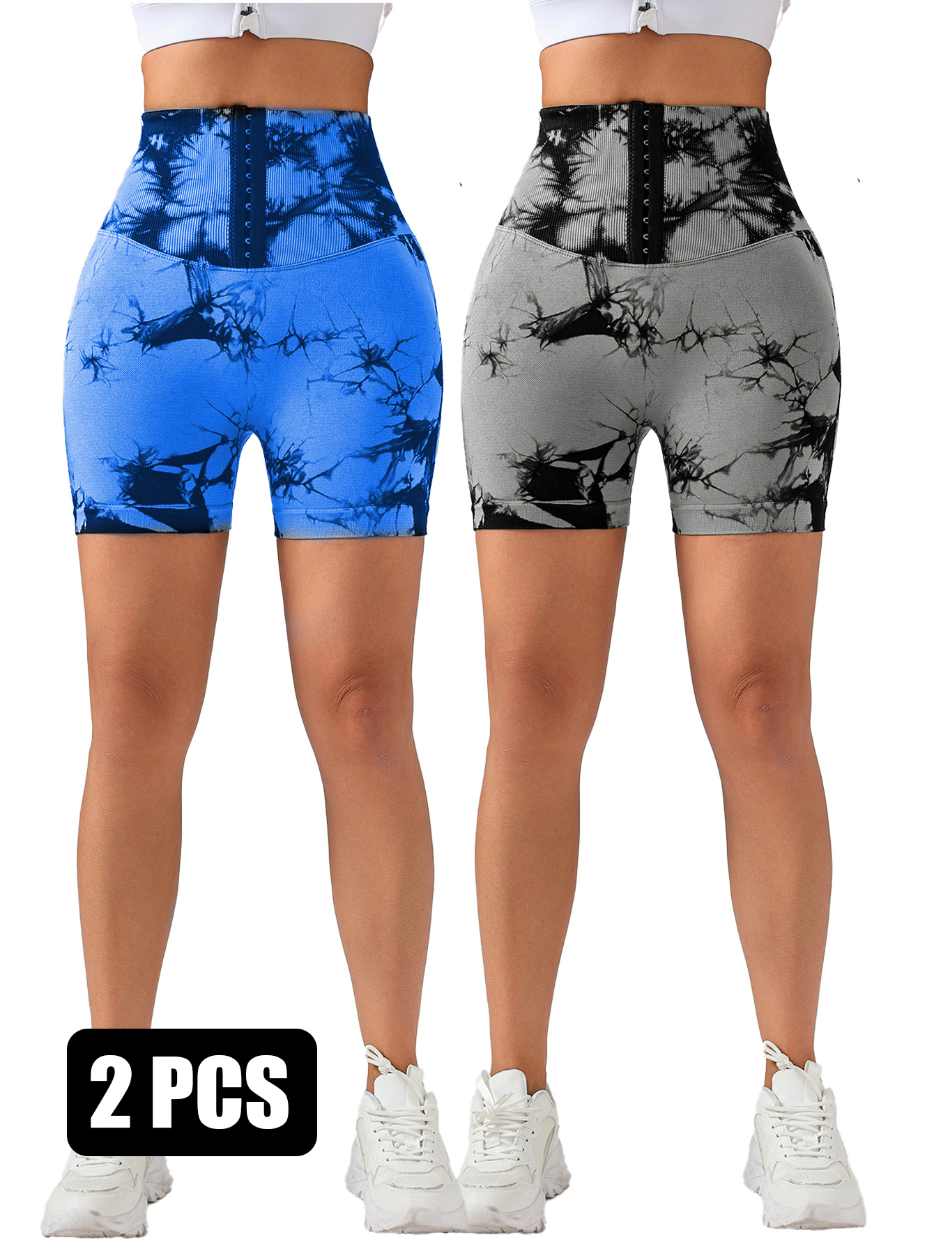 2 Pack 3 ROW HOOK Seamless Sexy Tie Dye Shorts Scrunch Butt Lifting Tummy Control High Waist Quick Drying Sports Yoga Shorts Blu Bgy - Shop at LoveMi