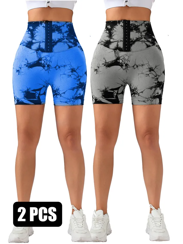 2 Pack 3 ROW HOOK Seamless Sexy Tie Dye Shorts Scrunch Butt Lifting Tummy Control High Waist Quick Drying Sports Yoga Shorts Blu Bgy - Shop at LoveMi