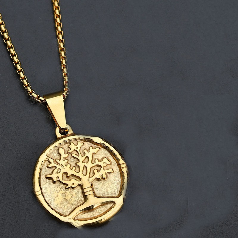 All-match Retro Lucky Tree Necklace Round Card Coin Pendant Sweater Chain