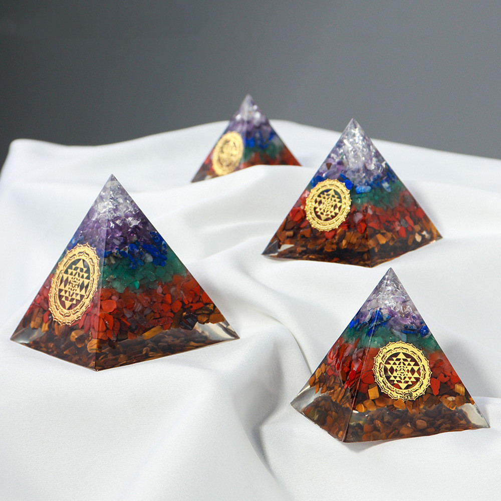 Natural Crystal Seven-color Gem Ogan Ogang Pyramid