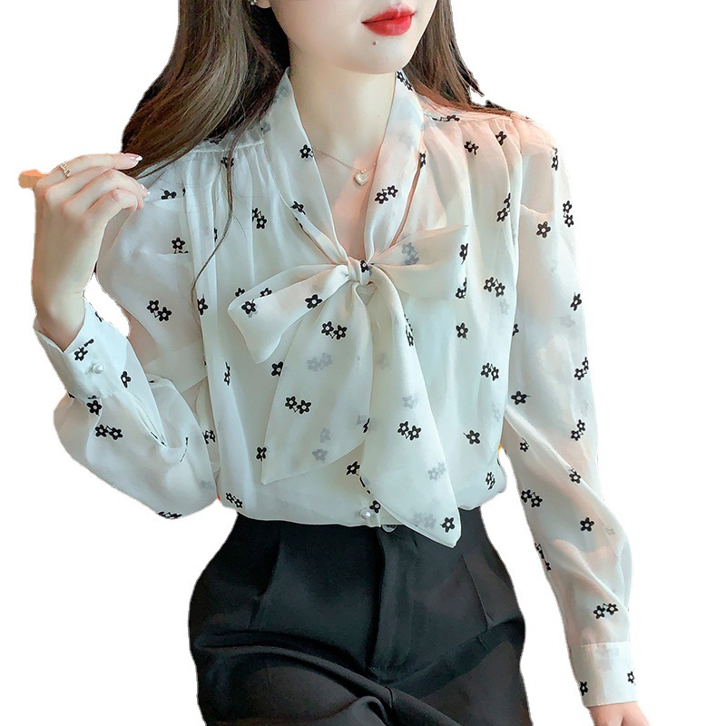 Women's New Retro French Floral Bow Shirt