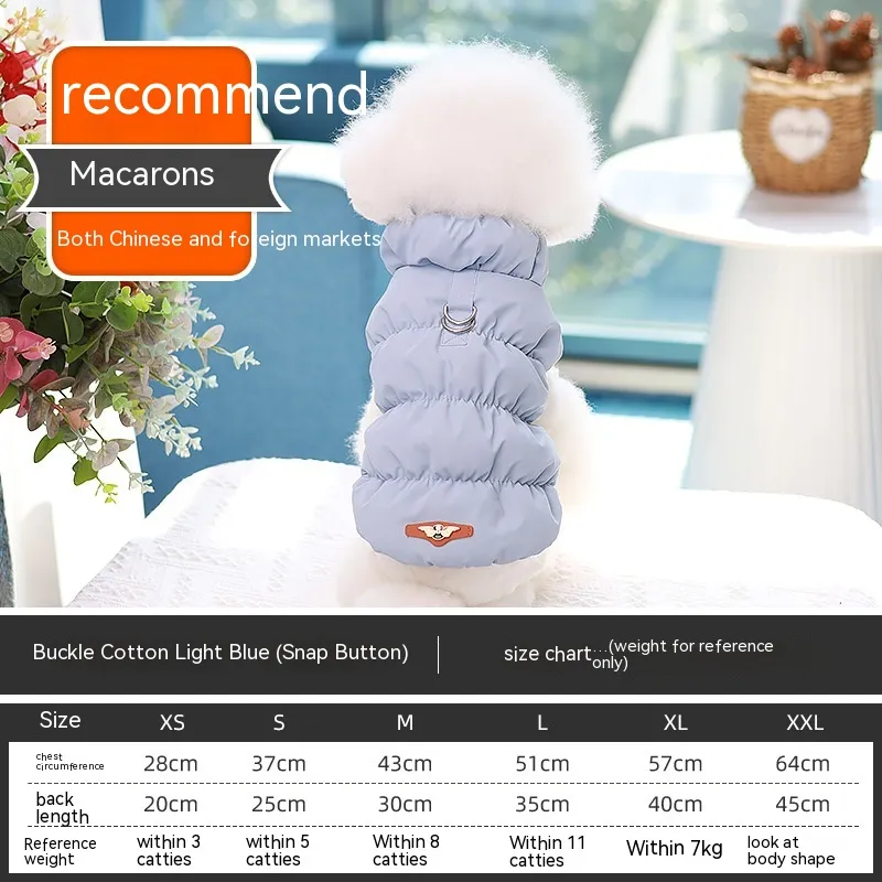Dog Clothes Vest Warm Cotton With Buckle - Light Blue