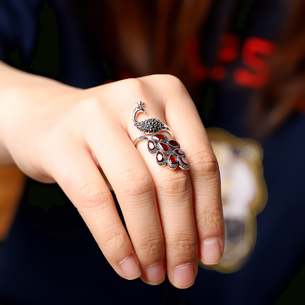 Title 3, Womens Silver Peacock Pomegranate Ring, a beau...