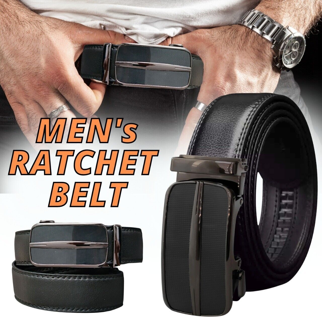 Ratchet Leather Belt with Slide Buckle shipping only inside the US, USPS First Class Package 2 Day Handling, 2-5 Day Shipping. Microfiber PU Leather Ratchet Belt Belts For Men Adjustable Size with Automatic Slide Buckle No Holes by SHAVIT. Ratchet Closure