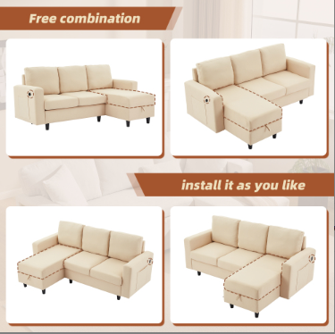 L-Shaped Sofa With Storage, 3 Seater Corner USB, LED Lights, Couches Side — image 8