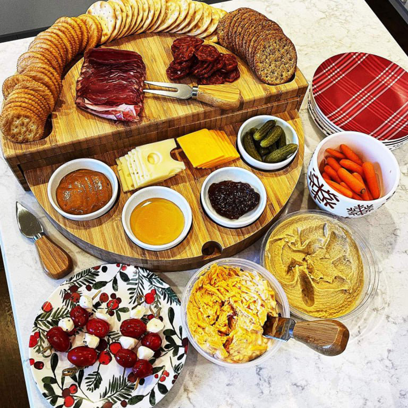 Wooden cheese cutting board set rotating opening