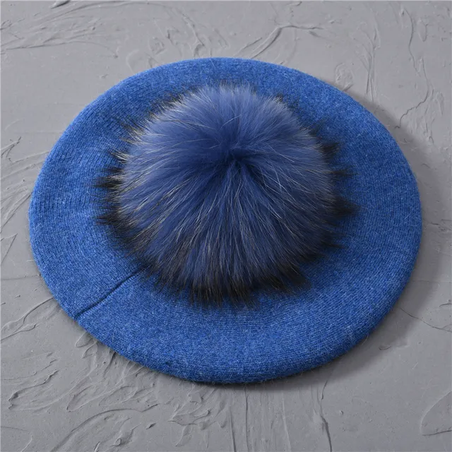 Autumn Winter Berets Hat Women Casual Knitted Wool Beret Wit Denim Blue - Shop at LoveMi