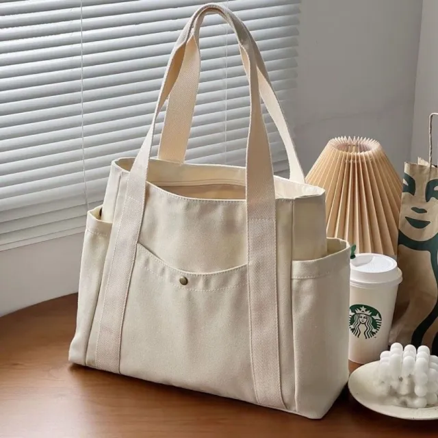 Commuter's All matching Artistic One shoulder Canvas Bag Beige - Shop at LoveMi