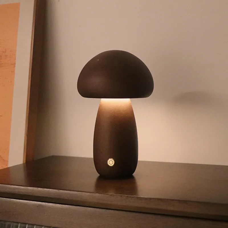 INS Wooden Cute Mushroom LED Night Light With Touch Switch Bedside Table Lamp For Bedroom Childrens Room Sleeping Night Lamps Home Decor – image 5