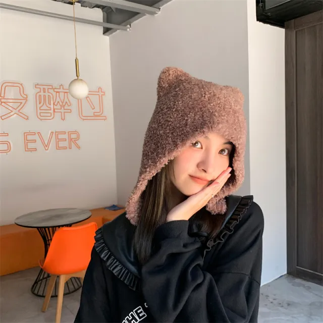 Female Fashion Warm Cat Ears Pullover Hat Coffee - Shop at LoveMi