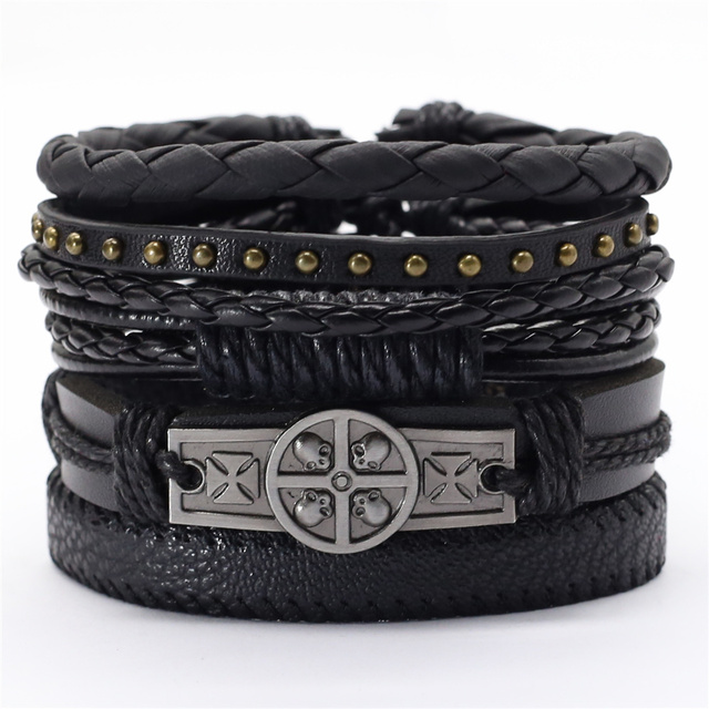 Title 5, Schwarzes Feder-Herrenarmband, 5-teiliges Set