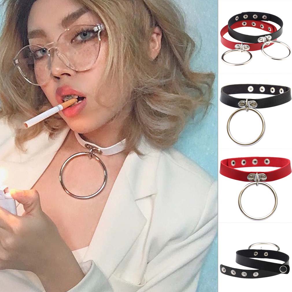 Punk Style Exaggerated Double Leather Necklace Metal Multi-ring Collar