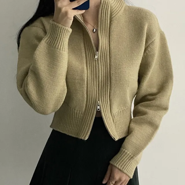 Design Loose Versatile Long sleeved Short Knitted Sweater Khaki - Shop at LoveMi