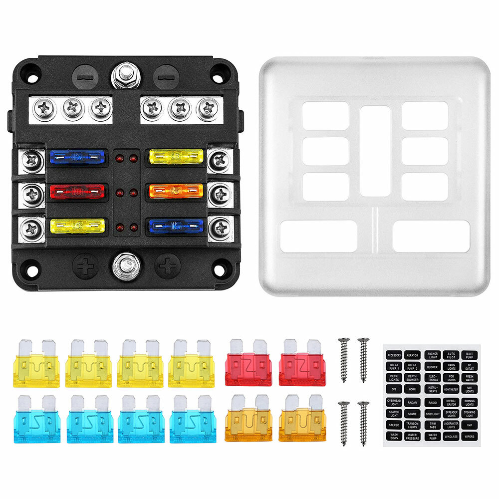 6 Way Blade Fuse Box Block FuseBox Holder Auto Marine Bus Bar Car Kit 12V 32V UK - Image 1