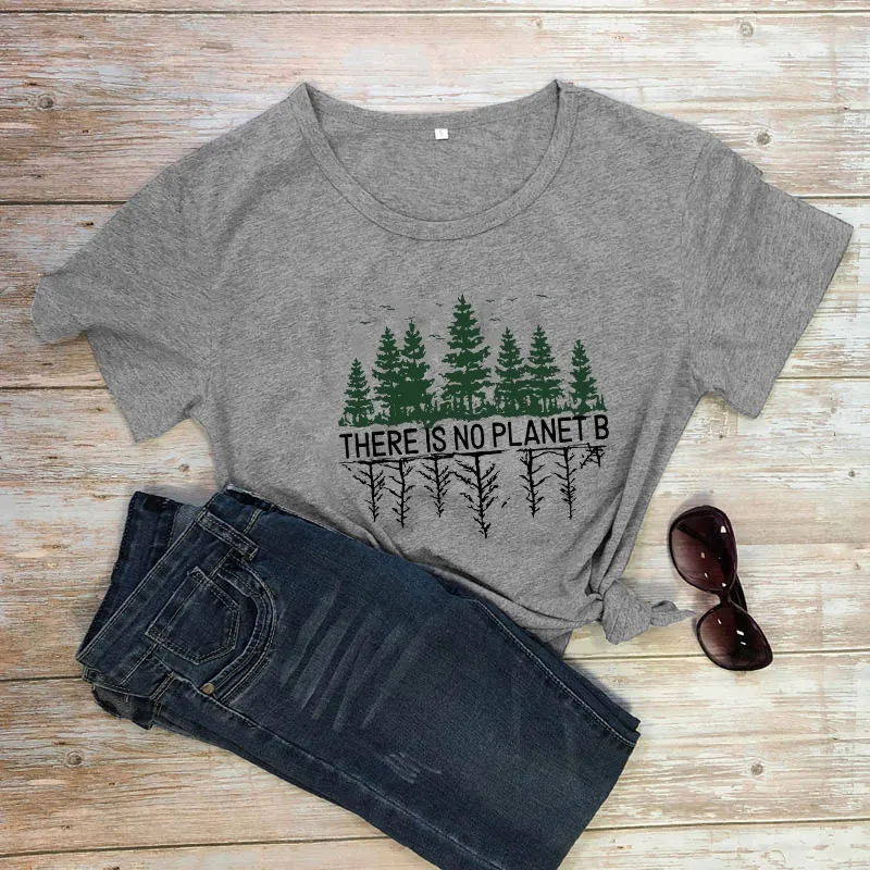 Pine Forest Pattern European And American Street Popular Short-sleeved T-shirt Female - Dark Grey