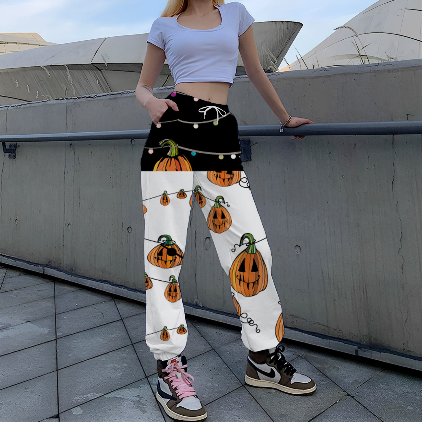 Title 2, Printed Loose Tappered Sports Pants Fashion