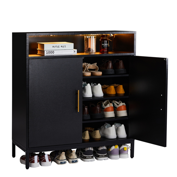 Double Door 6-Layer Shoe Cabinet With High Foot LED Lights Particle Board... 11