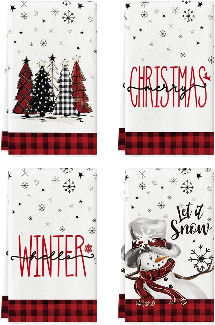Red & Black Snowman Christmas Kitchen Towels
