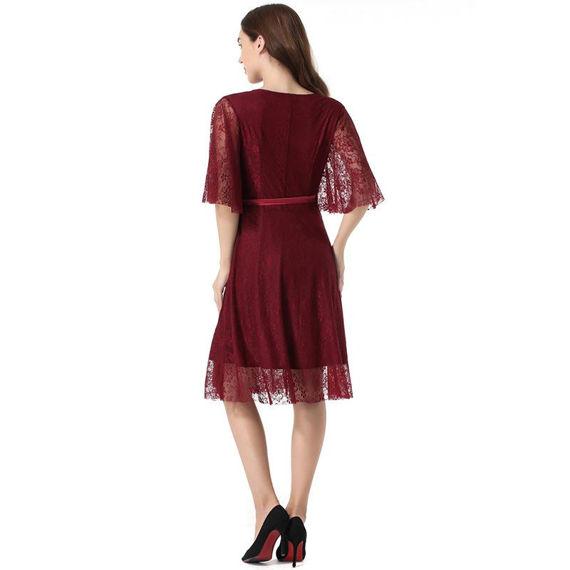 Sexy Stitching Lace V-Neck Mid-Sleeve Lace Cardigan Dress