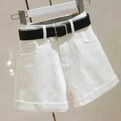 Women's Denim Shorts Summer High Waist Loose Curling - White - View 1