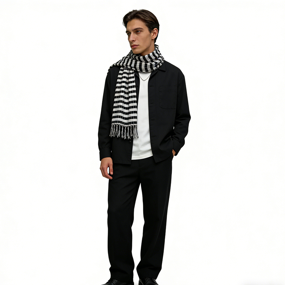 2pcs Black White Square Scarf,stripe With Metallic Threads Scarf,Luxe Look For Evening Wear,Scarf,vacation,daily Life,evening Party,Office Appropriate Subtlety For Women Men - Image 1