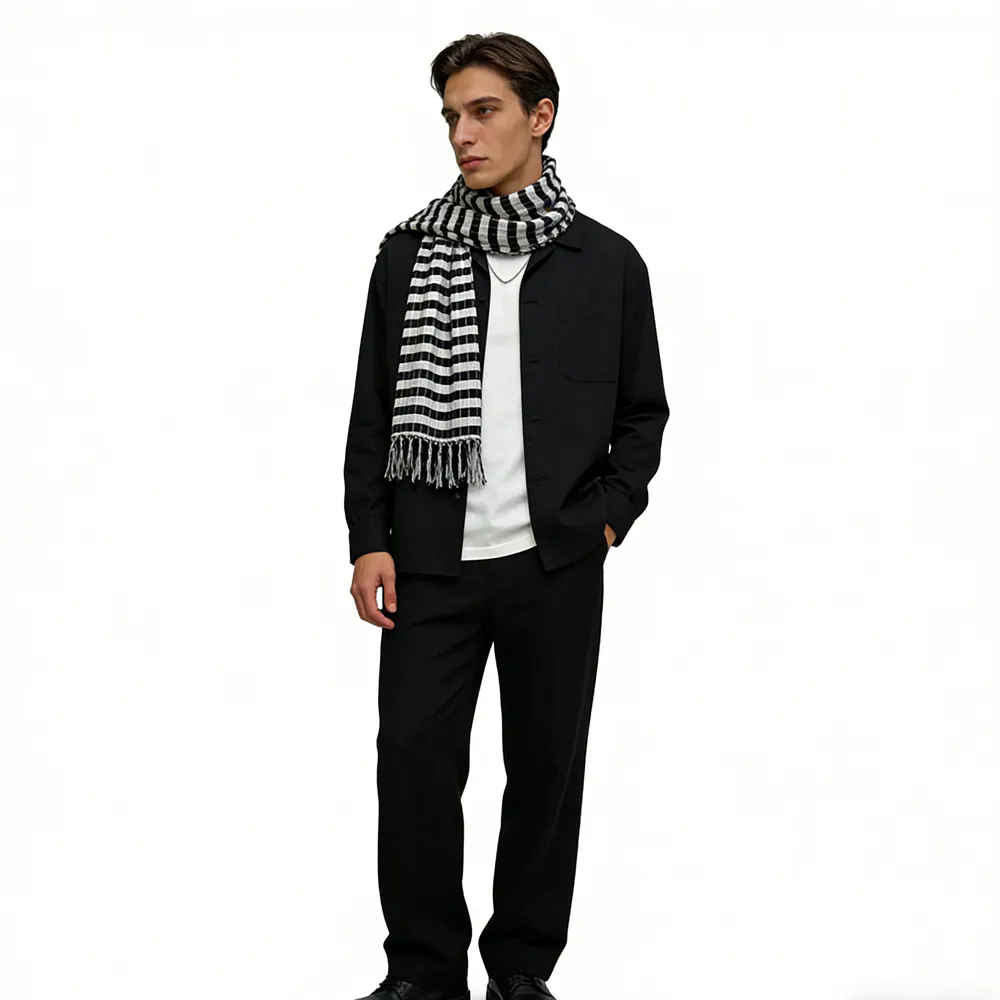 Black White Square Scarf, stripe