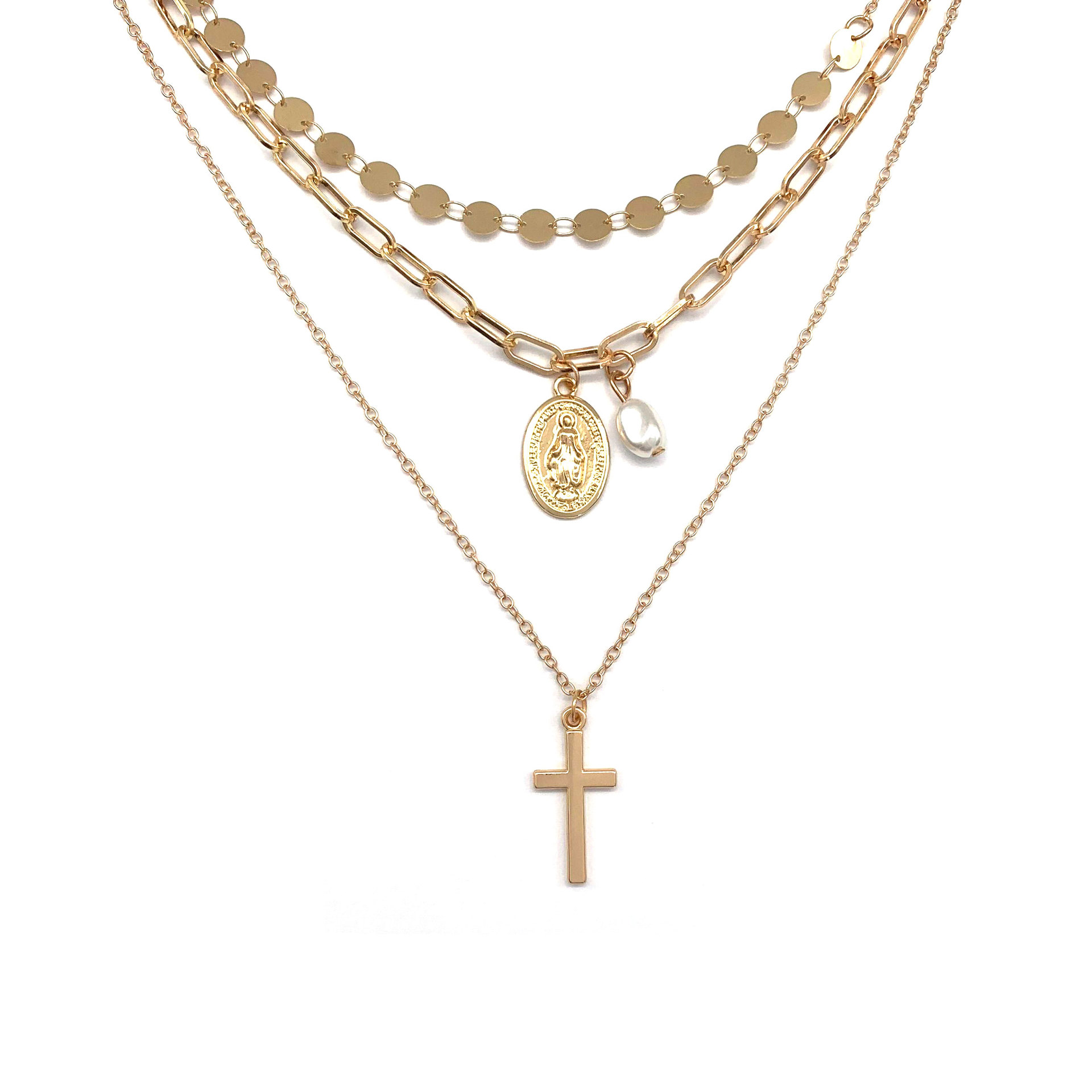 Multi-layer Cross Pearl Pendant Necklace Female Light Luxury Wild Niche Design Clavicle Chain