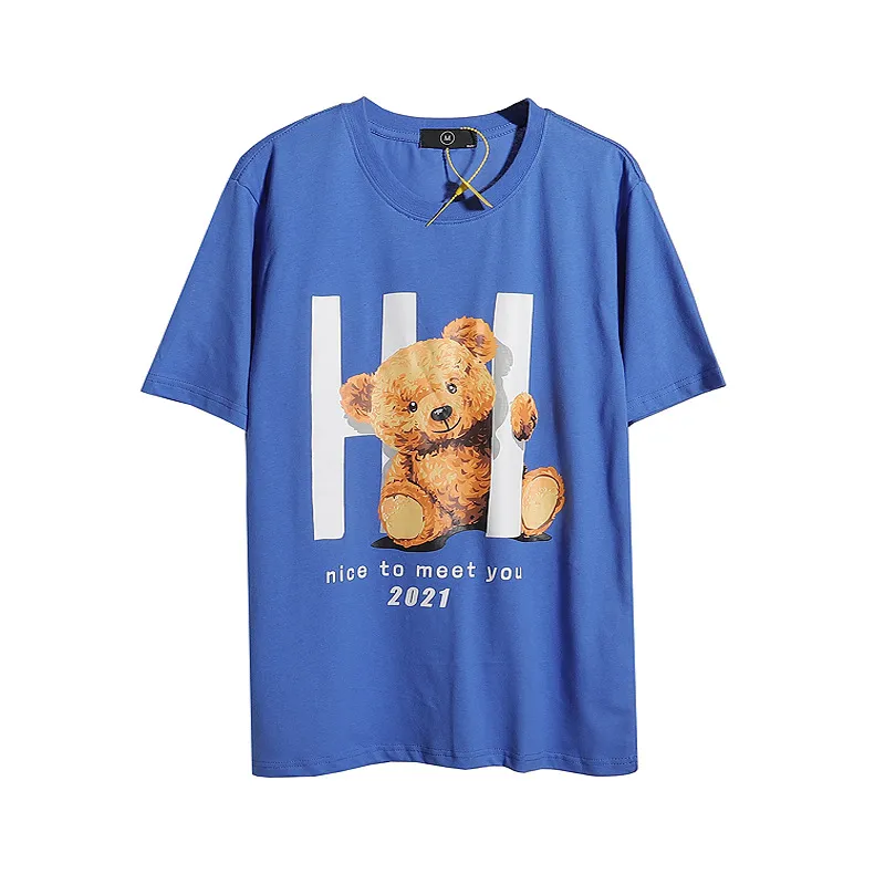 Bear Print T-shirt Female High Street Fashion Brand - Blue