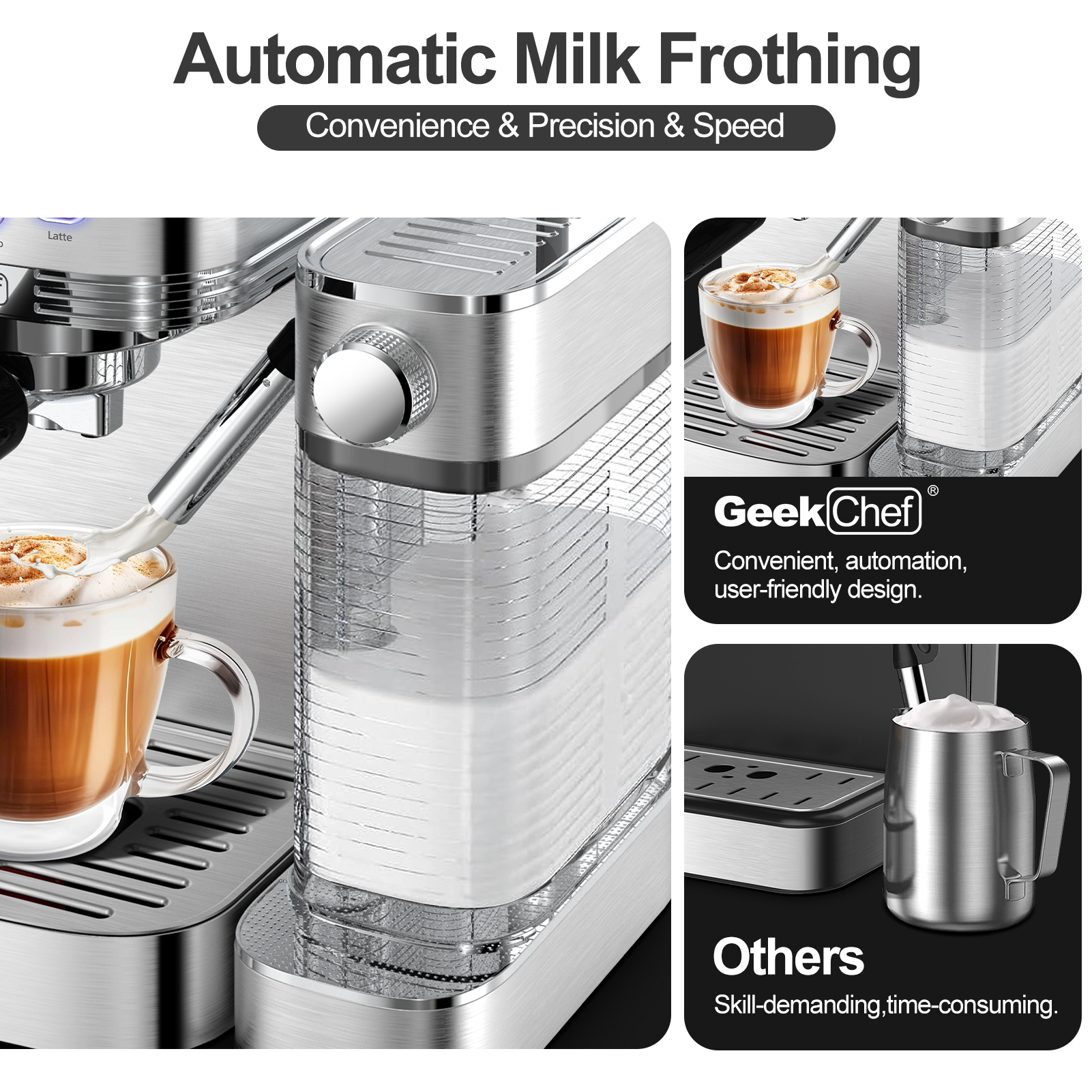 Geek Chef Espresso And Cappuccino Machine With Automatic Milk Frother, 20Bar Espresso Maker For Home, For Cappuccino Or Latte, with ESE POD Filter, Stainless Steel, Gift For Coffee Lover Ban On Amazon