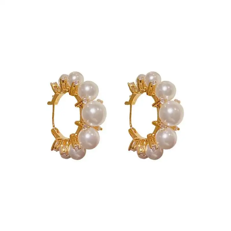 Women's Niche Pearl And Diamond Hoop Earrings