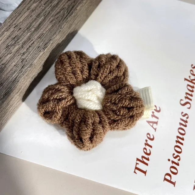 Milk Coffee Retro Woven Wool Flower Hairpin Hair Accessories Coffee - Shop at LoveMi