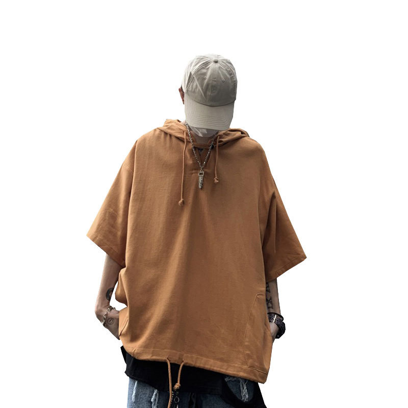 Men's Ruffian Handsome Trend Ins Hooded Half-sleeve T-shirt