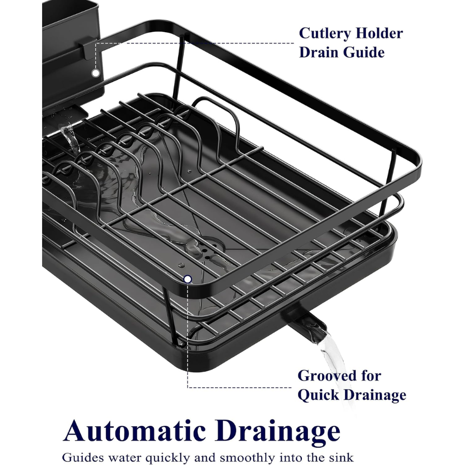 Dish Drying Rack For Kitchen Counter, 12W X 15.5L, Black Stainless Steel Sink Organization, Cutlery Holder, Home 4