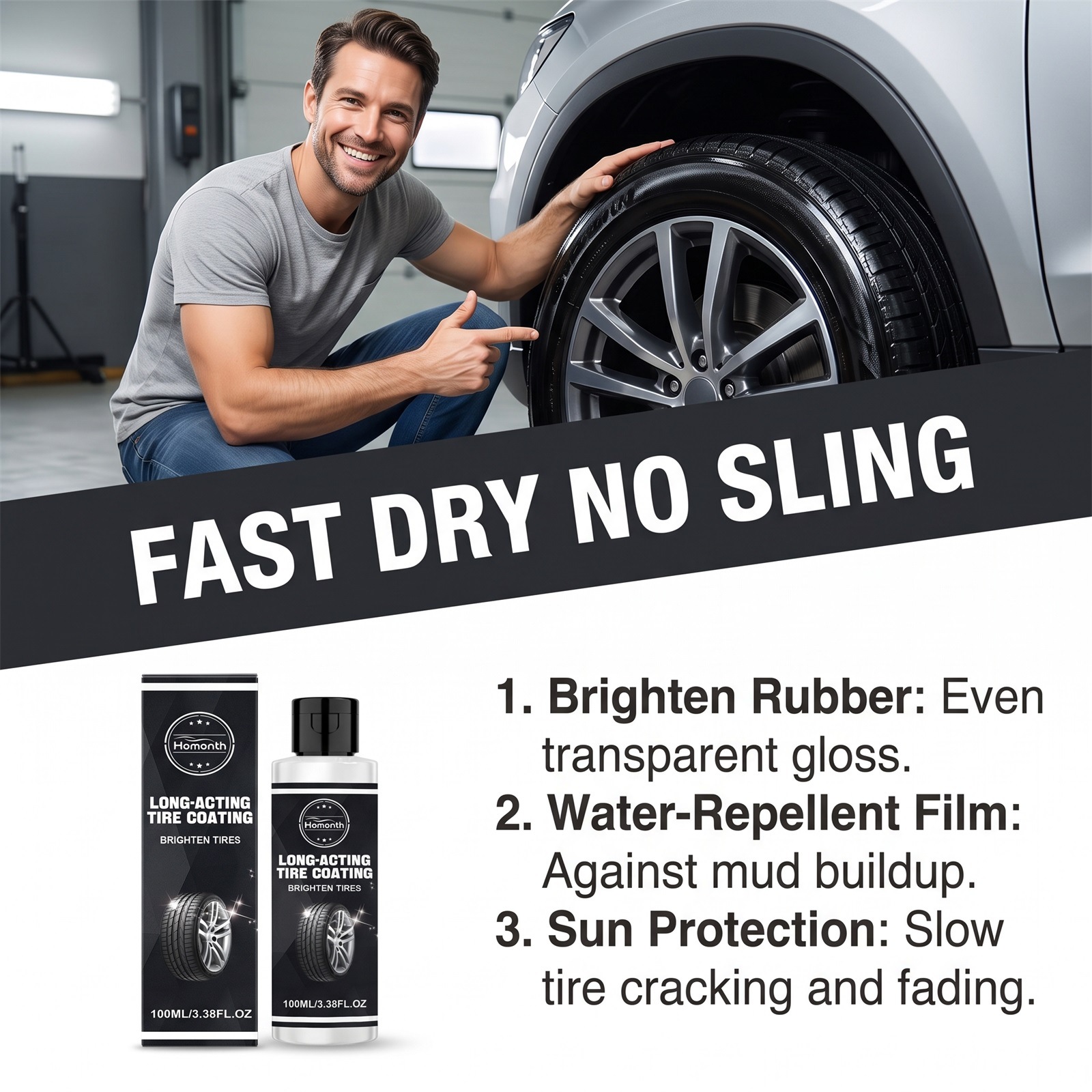 HOMONTH Tire Coating Provides Uniform Film Formation, Quick Drying, And Daily Shine Enhancement For Household And Car Tires. 6