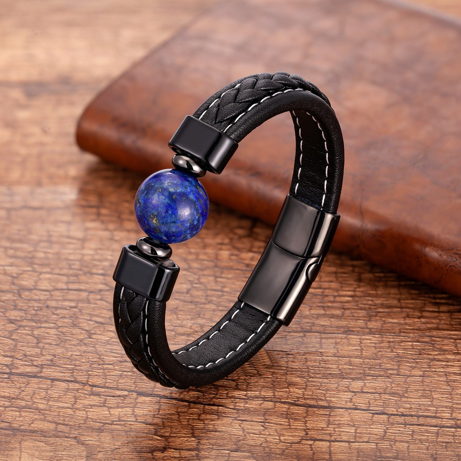 Stainless Steel Magnet Buckle Braided Leather Cord Bracelet