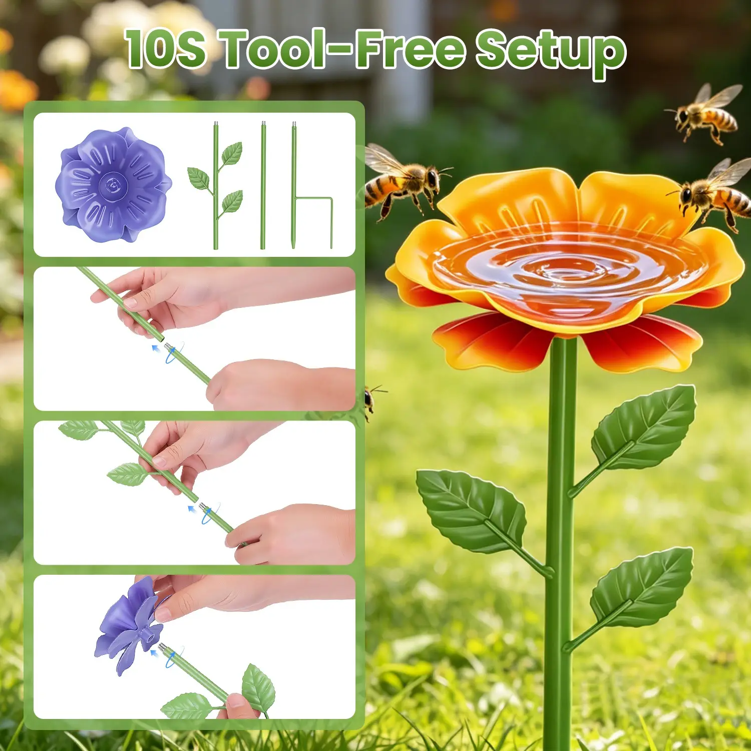 Outdoor Pollinator Water Stakes, Flower Design Bee Butterfly Waterer, Weather Resistant Anti-Drowning Basin For Yard Garden Landscape