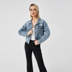 Women's Denim Long Sleeve Jacket Fashion Top - Blue - View 1