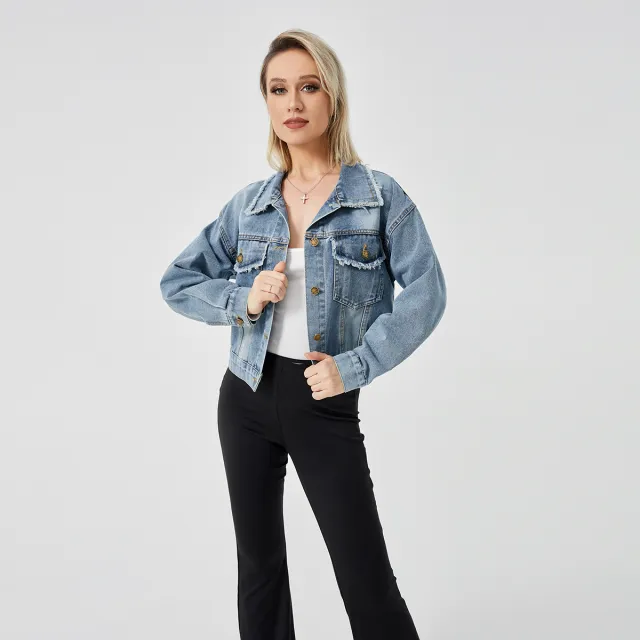 Women's Denim Long Sleeve Jacket Fashion Top Blue - Shop at LoveMi