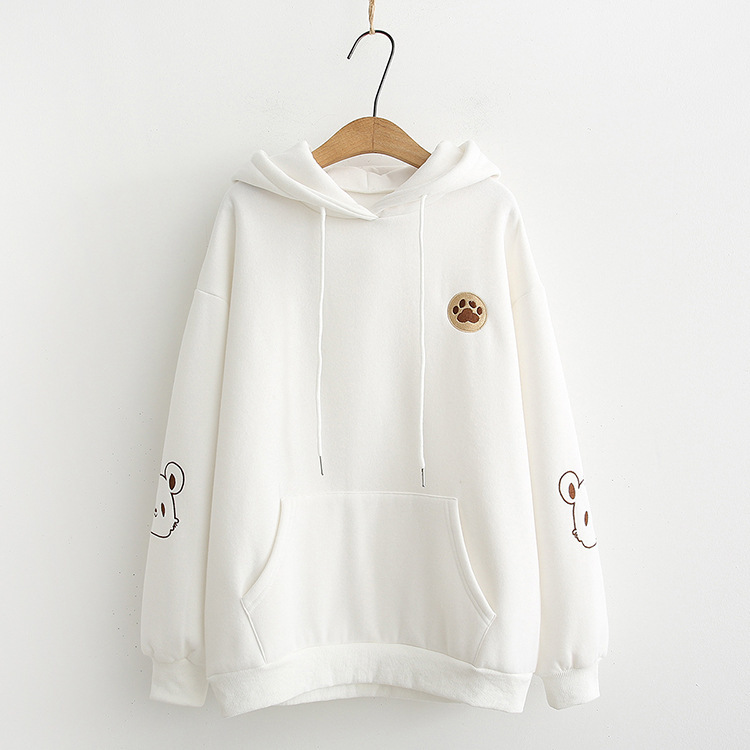 Title 2, Bear paw embroidered hooded plus fleece sweater