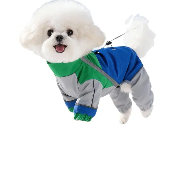 Reflective Color Block Dog Jumpsuit, Waterproof Four legged Pet Outdoor Coat, Adjustable Design Small Dog Fleece Down Jacket Blue - Shop at LoveMi