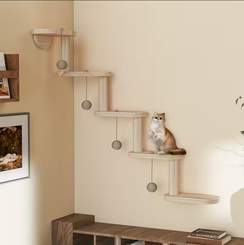 petsguides.com - DIY Modular Cat Wall Climbing Shelf with 4 Hanging Balls
