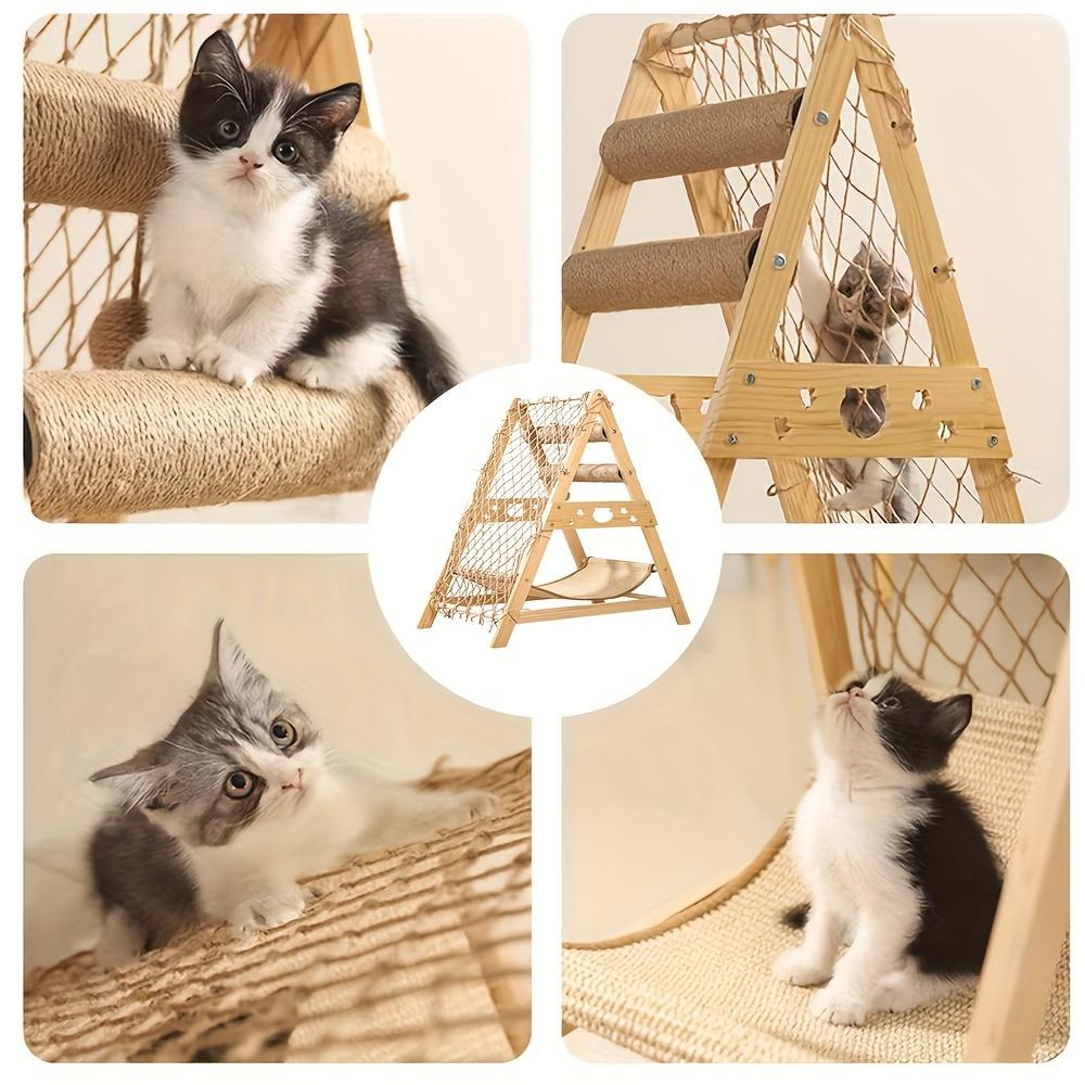 petsguides.com - Wooden Cat Tower with Scratching Posts & Climbing Net