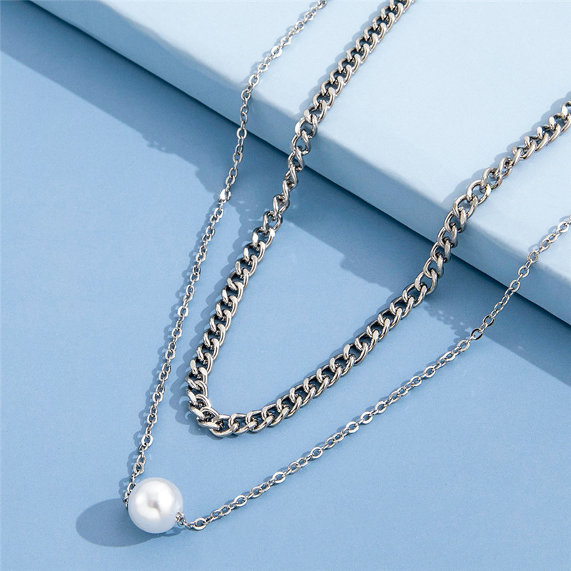 Temperament Simple Style Double-layer Pearl Splicing Clavicle Chain